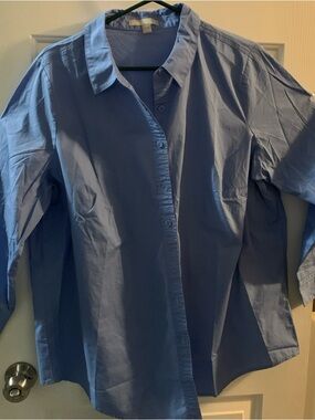 Woman Within Button Down Blouse Shirt Size 18-20 (L) Md. Blue - Work Casual